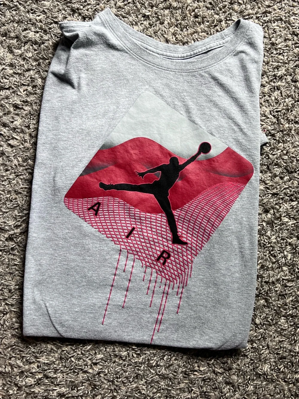 Jordan Grey Tee with Red Graphic and Black Jumpman